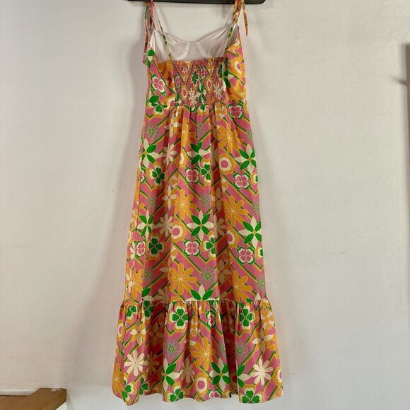 Kenny Flowers The Acapulco Silk Sweetheart Neckline Printed Midi Dress Sz. S - Picture 7 of 7